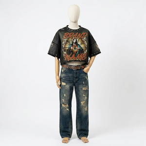 เสื้อยืดครอปพิมพ์ลายกราฟิกประดับเพชรแบบกำหนดเอง Glory รุ่นใหม่ทันสมัยทรงบ็อกซี่สไตล์วินเทจแขนสั้นแบบทำสีซีดสำหรับทุกเพศ - Product Image 6