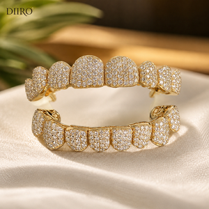 Grillz en Moissanite, taille brillant rond, micro-incrustation de diamants, unisexe, plaqué or 10K, bijoux de fête - Product Image 2