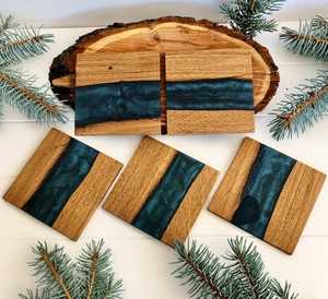 Sous-verres décoratifs modernes carrés en résine et bois faits à la main de qualité supérieure, diamètre 350 mm, pour tasses à café, verres et mugs - Product Image 5
