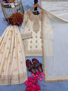 Heavy Chinon Silk with 5mm Sequence work & Bell Sleeve-<b>Beads</b> Border Short-Suit-5mm Plazzo-Set Indian Exporter Woman Fashion - Product Image 4