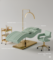 Lit de Soin Ergonomique de Luxe pour Cils, Ensemble Moderne pour Spa et Beauté, avec Éclairage LED Demi-Lune, Chaise à Roulettes Robuste à Base Dorée, Durable
