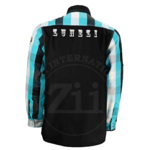 Chemise de travail à manches longues pour homme, noire et bleue à carreaux, avec poches poitrine, fermeture boutonnée, vêtement ignifuge en coton, niveau FR - Product Image 5