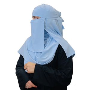 Niqab bleu clair uni pour femmes, couvre-visage islamique modeste, usage quotidien, hijab en coton, style Moyen-Orient - Product Image 3