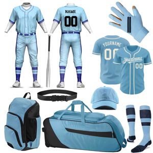 Ensemble complet d'uniformes de baseball bleu ciel avec nom et numéro d'équipe personnalisés OEM - Product Image 1