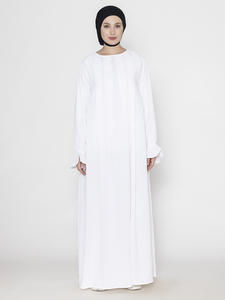 Premium White Polyester Long Sleeve <b>Abaya</b> and Khimar Set Featuring Delicate Pleating Details Modest Islamic Wedding <b>Dress</b> - Product Image 3