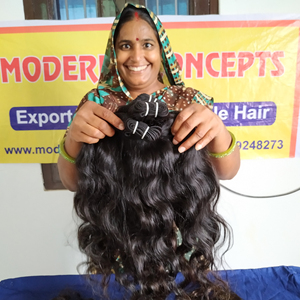 100% pas cher vierge indienne femme Machine trame naturel Double faisceaux Temple cheveux humains meilleure qualité ondulés cheveux humains - Product Image 1