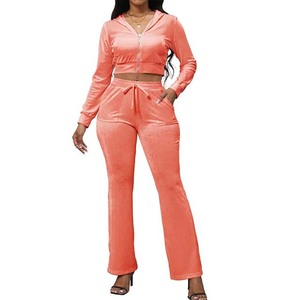 Ensemble de survêtement en velours éponge corail pour femme, manches longues, taille haute, coupe décontractée, couleur unie, pour le printemps et l'été - Product Image 4