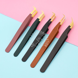 Best Quality Stainless Steel Tweezers High Precision 90 Degree Tweezers for Eyelash Extensions Fiber Tips Volume Lash Tweezers - Product Image 5