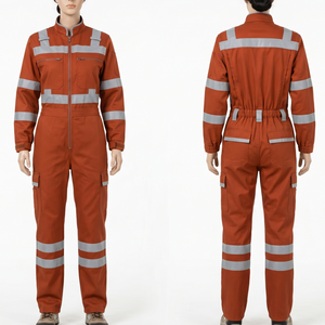 Overol de Seguridad Premium para Mujer, 245 GSM, Sarga de Polialgodón, Panel de Cinta Reflectante Naranja, Ropa de Trabajo con Logotipo Personalizado - Product Image 2