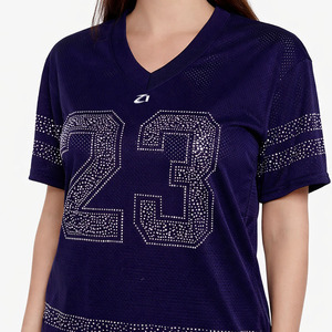 Y2K Streetwear Women's Luxury Rhinestone Mesh American Football Jersey V Neck Oversized Fashion Sports <b>Top</b> OEM ODM Wholesale USA - Product Image 4