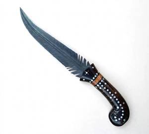 Heavy duty fixed blade utility <b>tool</b> with sweeping curved edge Feather <b>Profile</b> Contoured Dark Wood - Product Image 6