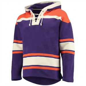 Ice Hockey Jersey Purple Breathable Hoodie Lace Sweatshirt Vintage Pullover Custom Winter <b>Thermal</b> Front 100% Cotton High Quality - Product Image 1