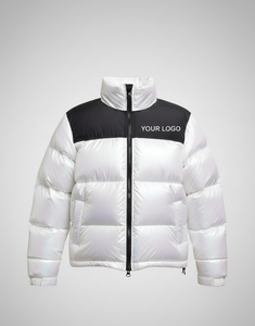 Blouson matelassé blanc irisé pour homme, col montant, fermeture éclair, coupe-vent, color block, coupe classique, vêtement d'extérieur hiver - Product Image 1