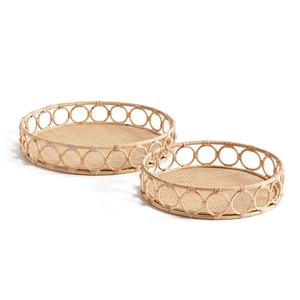 Ensemble de plateaux en rotin tressé à la main, offre promotionnelle, conteneur de rangement en fibre écologique, plateaux organisateurs naturels - Product Image 1