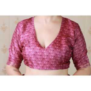 Sari rose abstrait pour soirée, en soie Tussar douce avec châle tissé en zari imprimé - Product Image 1