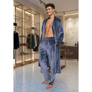 TrendsbyCp Conjunto de Bata de Terciopelo de Lujo para Hombre, Suave y Transpirable, con Pantalones de Pijama de Manga Larga, Ropa de Dormir para el Hogar - Product Image 2
