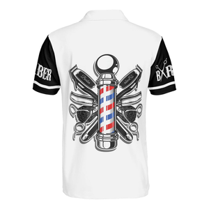 T-shirt personnalisé pour barbier, anti-plis, sublimé, logo personnalisé sur le devant, polyester, col en V, manches courtes, coupe classique, pour homme - Product Image 3