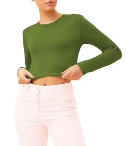 Camiseta de Verano para Mujer, 100% Algodón, Cuello Redondo, Manga Larga, Casual, Lisa, Corta, Tejida, 240g - Product Image 1