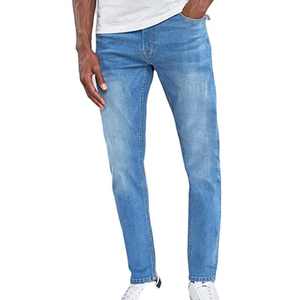 Jeans slim fit à jambe droite personnalisés pour hommes, pantalon en denim slim fit, couleur unie, poches zippées, jeans décontractés pour hommes - Product Image 3