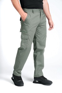 Pantalon cargo en toile pour homme, taille élastique, coupe décontractée, 100% coton, délavage foncé, style décontracté uni, respirant, écologique - Product Image 6