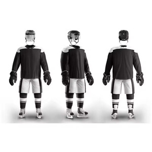 Uniforme de Hockey sobre Hielo Sublimado Personalizado para Hombre, Conjunto de Pantalones y Jersey de Manga Larga en Blanco y Negro, Transpirable, 100% Poliéster - Product Image 4