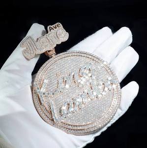 Pendentif Hip Hop de Luxe Personnalisé avec Nom, Moissanite Effet Diamant, Finition Or Rose, Aspect Diamant VVS, Bijoux Rap, Plaqué Argent pour Fête - Product Image 2