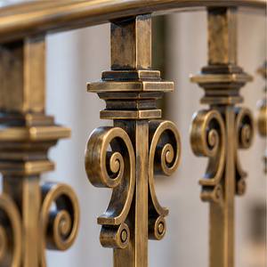 Rampe décorative en bronze à motifs roulés avec balustres à double courbure et colliers étagés, main courante et balustrade métalliques - Product Image 3