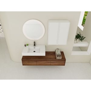 Mobile bagno sospeso da 60 pollici con lavabo in resina e 2 armadietti laterali, 3 cassetti a chiusura ammortizzata, design a montaggio a parete - Product Image 6