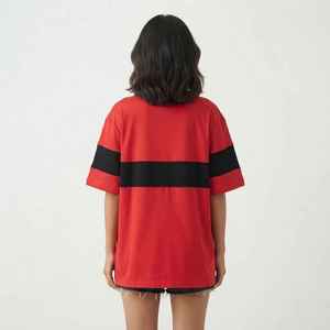 Women's Red <b>Black</b> Color Block <b>T</b>-<b>Shirt</b> Short <b>Sleeve</b> O-Neck Loose Fit Casual 100% Cotton Breathable Custom Logo Spring wear - Product Image 2
