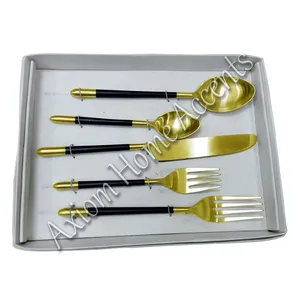 Ensemble de couverts en acier inoxydable écologiques et luxueux avec des poignées noires argentées artisanales pour une restauration raffinée et élégante - Product Image 3