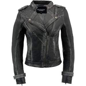 2025 Women's Premium <b>Sheepskin</b> Motorcycle <b>Jacket</b> Maiden Black X-Large with Studs and Logo Decoration Leather SFL2840 - Product Image 2