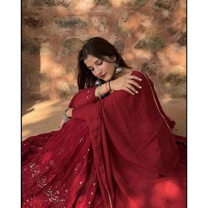 Liksha ชุดเด SET101ผ้าจอร์เจียปักสีแดงสีน้ำตาลแดง - Product Image 1