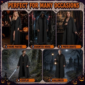 Disfraz de Armadura Completa de Manga Larga de Poliéster de Doble Cara con Capucha Negra, Unisex, para Halloween, Caballero Medieval - Product Image 6