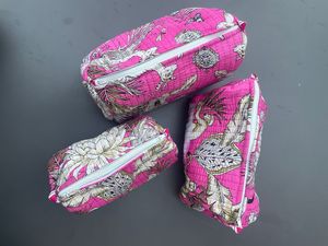 Set de Bolsas Cosméticas Acolchadas Rosas con Estampado Tropical, Cierre de Cremallera, Estilo Bohemio, para Uso Diario y Viajes, para Todas las Estaciones - Product Image 1