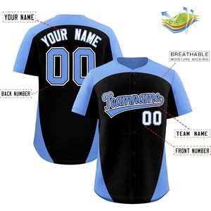 เสื้อเบสบอลแบบกำหนดเองสำหรับผู้ชาย สีดำ สีฟ้าอ่อน ชื่อทีม 00 พิมพ์ลายแบบระเหิด ระบายอากาศได้ดี แขนสั้น ทรงปกติ ชุดกีฬาสำหรับผู้ใหญ่ - Product Image 2