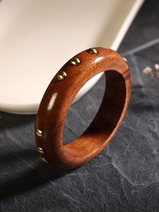 Wholesale Handcrafted Sheesham Wooden Bangle with Brass Studs Inlay Indian <b>Boho</b> Ethnic Solid Wood Cuff <b>Bracelet</b> for Women Gift - Product Image 4