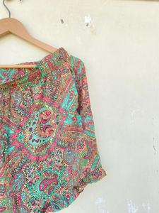 กางเกงขาสั้นผ้าไหมทำด้วยมือสไตล์วินเทจสีส้มสำหรับผู้หญิงกางเกงขาสั้นฮิปปี้สไตล์โบฮีเมียน - Product Image 2