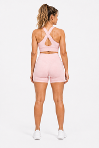 Pink Seamless Sports Bra and <b>Shorts</b> Set Breathable Quick Dry Y-line Workout Activewear for <b>Women</b> - Product Image 4