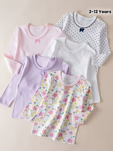 Hauts à manches longues pour filles, imprimé floral, design mignon, tissu de haute qualité, col rond, légèrement extensible, fabriqué au Bangladesh - Product Image 2