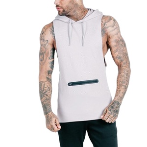 <b>Low</b> Cut Men's Sleeveless Hoodie Solid Color Cotton Gym Vest Plus Size Deep Armhole Muscle Tank <b>Top</b> Workout Clothes Exporter - Product Image 1