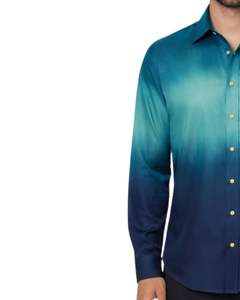 Camisa Formal para Hombre en Degradado Azul Turquesa, Algodón Premium, Manga Larga, Cierre de Botones, Estilo Casual Elegante, Fabricante Personalizado, Suministro OEM - Product Image 3