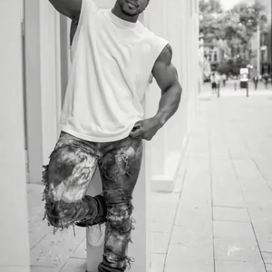 Custom <b>Men's</b> <b>White</b> Sleeveless Tank Top O-Neck Solid Cotton Casual <b>Vest</b> Breathable Front Print Sportswear - Product Image 3