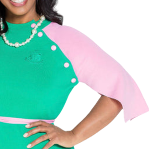 Vestido Ecológico de Dos Tonos Verde y Rosa para Mujer, con Mangas Tipo Capa y Botones, Diseño Elegante con Bloques de Color y Hombros Caídos, Ideal para Fiestas Casuales - Product Image 3