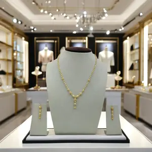 Ensemble collier classique en or avec boucles d'oreilles pendantes assorties, magnifiques bijoux traditionnels pour femmes - Product Image 3