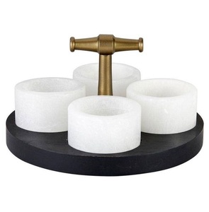 Modern Marble Bowl Set with Wooden Handle Tray Three Cup Serving Set Condiment Holder Salt <b>Spice</b> Server Luxury Kitchen Tabletop - Product Image 2