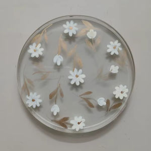 Sous-verre en verre classique à motifs floraux peints à la main, résistant à la chaleur, antidérapant, pour servir des cocktails, du whisky, des mocktails, du thé, du café, des boissons gazeuses - Product Image 1