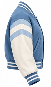 เสื้อแจ็คเก็ตวาร์ซิตี้สีน้ำเงินแบบมีแถบสีตัดกัน ยี่ห้อ Index Apparel พร้อมปักตัวอักษร W ติดกระดุมแบบ Snap  ทรงเสื้อเบสบอล - Product Image 5