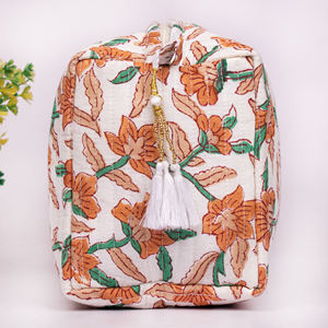 Handmade Eco-Friendly Cotton Toiletries <b>Bag</b> Zipper Closure Large Capacity Lightweight Cosmetic Pouch Bohemian Fashionable Prints - Product Image 4