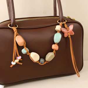 Handmade Resin Bead Keychain Irregular Shape Fashion Accessory <b>for</b> Women Brown Color Leather <b>Tassel</b> Decor Resin Crafts - Product Image 2