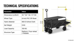 Vagoneta Plegable Todoterreno de Acero Inoxidable y Aluminio de 8 Pulgadas con Cuatro Ruedas para Acampar - Product Image 5